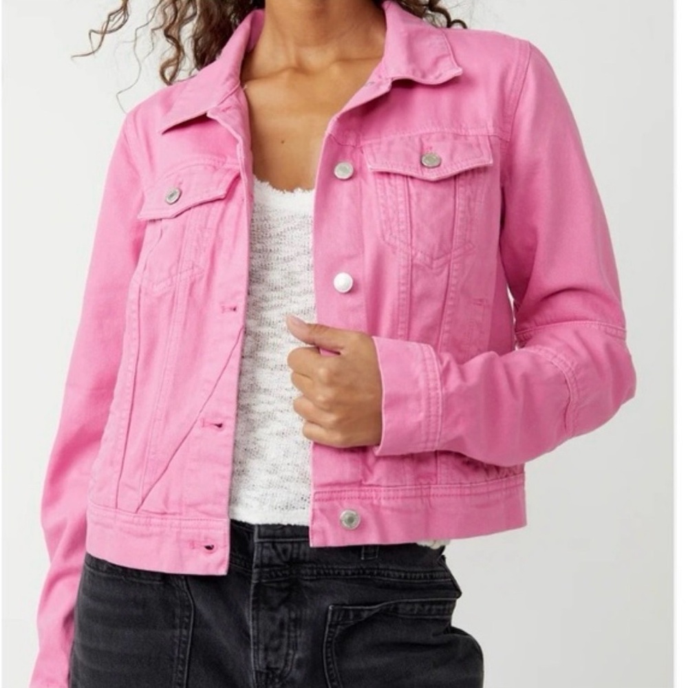 Free People Rumors Pink Denim Jacket - Small